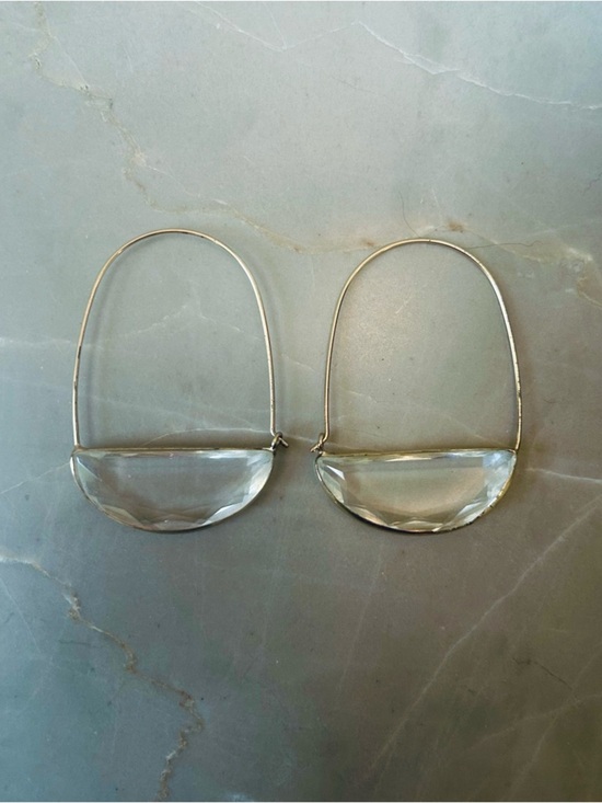 None Jewelry - Gold & Clear Acrylic Half-Moon Dangle Hoop Earrings